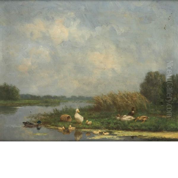 Ducks By A Lake Oil Painting by David Adolf Constant Artz