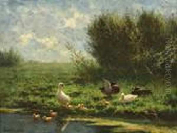 Eenden Aan De Slootkant Oil Painting by David Adolf Constant Artz