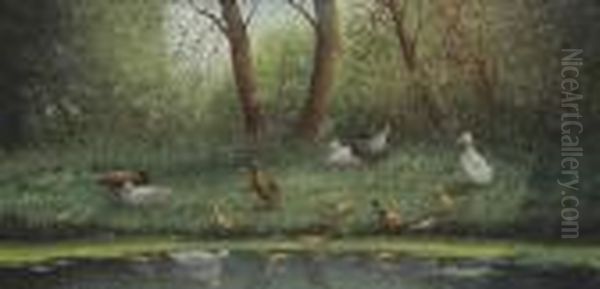 Eendjes Bij Het Water Oil Painting by David Adolf Constant Artz