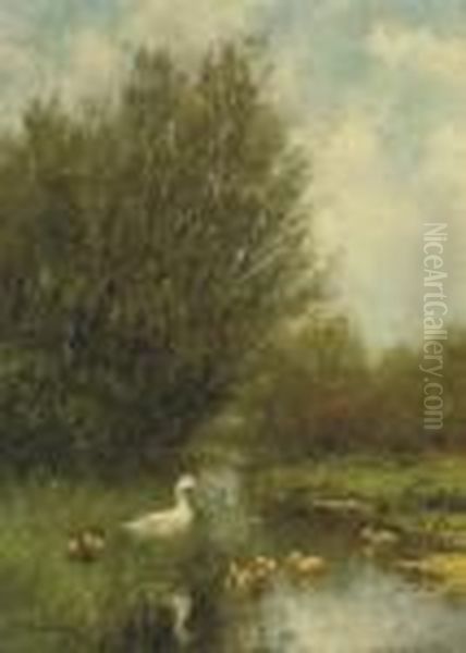 Landscape With Ducks In A Pond Oil Painting by David Adolf Constant Artz