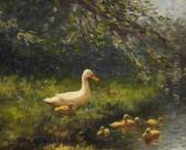 Ducks By The Pondside Oil Painting by David Adolf Constant Artz