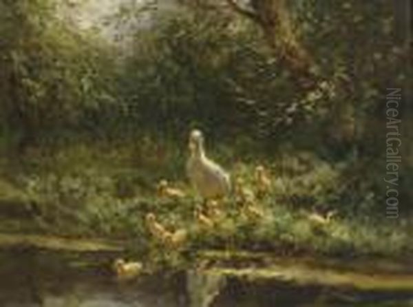 A Family Of Ducks Oil Painting by David Adolf Constant Artz