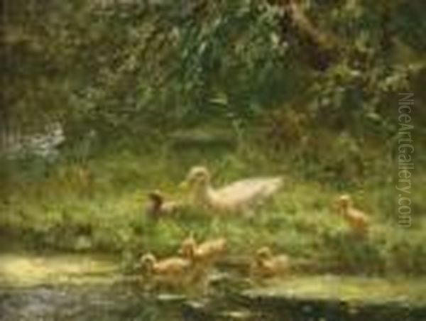 Ducks By The Water Oil Painting by David Adolf Constant Artz