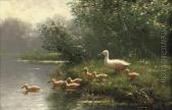 Mother Duck And Her Ducklings Oil Painting by David Adolf Constant Artz