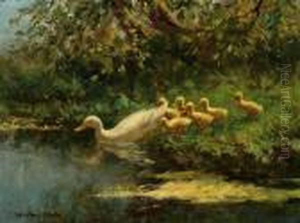 Ducks By The Water's Edge Oil Painting by David Adolf Constant Artz