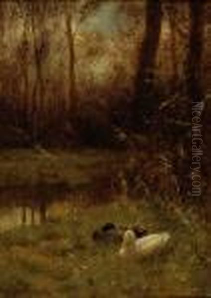 Two Ducks By The Water Oil Painting by David Adolf Constant Artz