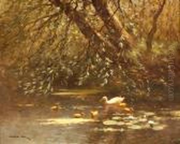 Ducks In A Pond Oil Painting by David Adolf Constant Artz