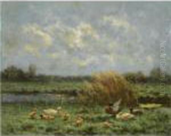 Ducks On The Riverbank Oil Painting by David Adolf Constant Artz