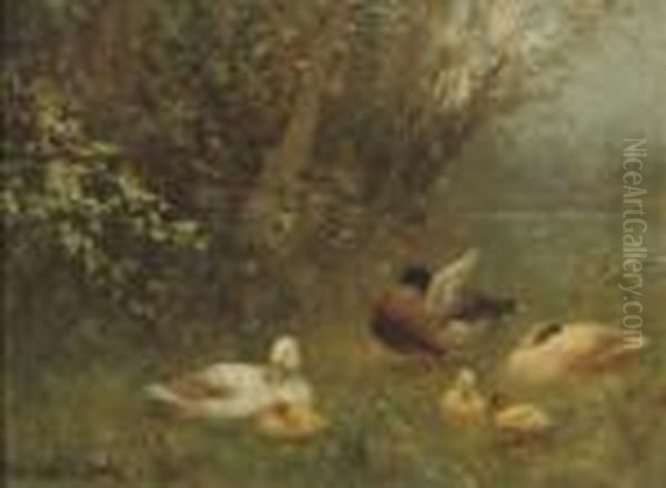 On A Riverbank Oil Painting by David Adolf Constant Artz