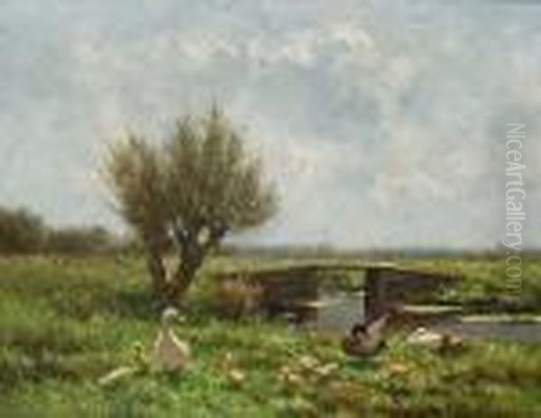 Ducks By A Riverbank Oil Painting by David Adolf Constant Artz