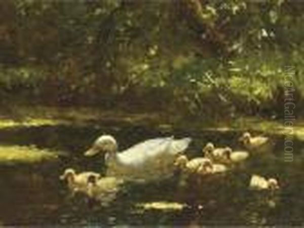 A Duck Wih Her Ducklings by David Adolf Constant Artz