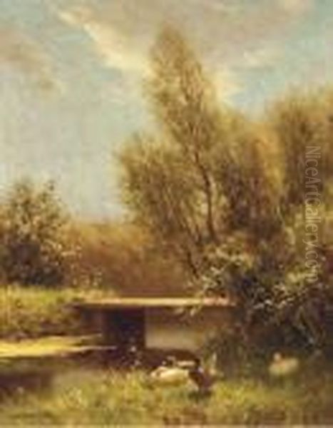 Ducks By The Waterside Oil Painting by David Adolf Constant Artz