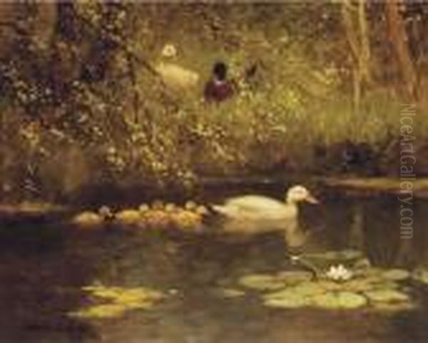 First Swim Oil Painting by David Adolf Constant Artz