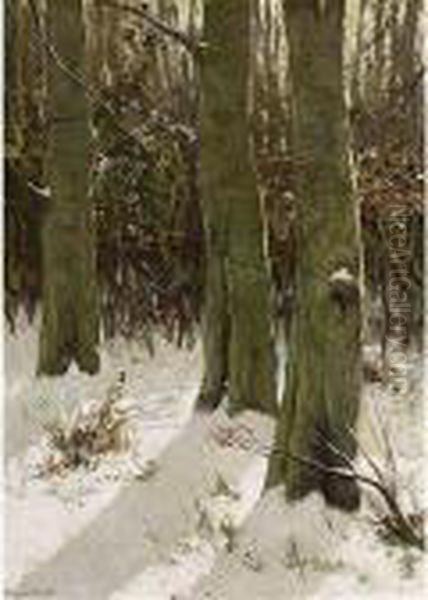 Trees In A Winter Landscape by David Adolf Constant Artz