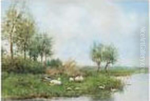 Landscape With Ducks Oil Painting by David Adolf Constant Artz