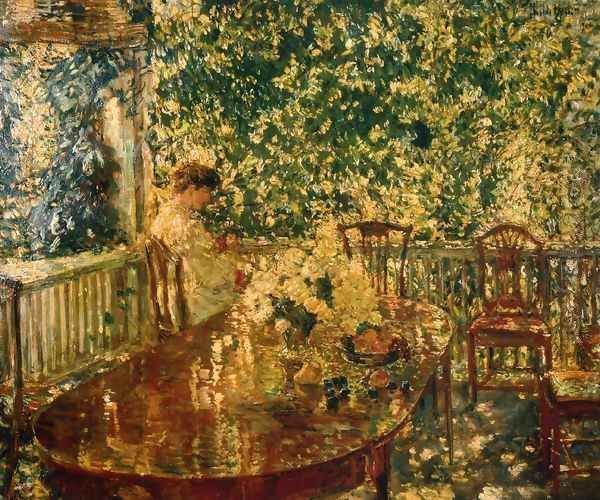 Summer Porch at Mr. and Mrs. C.E.S. Wood's Oil Painting by Frederick Childe Hassam