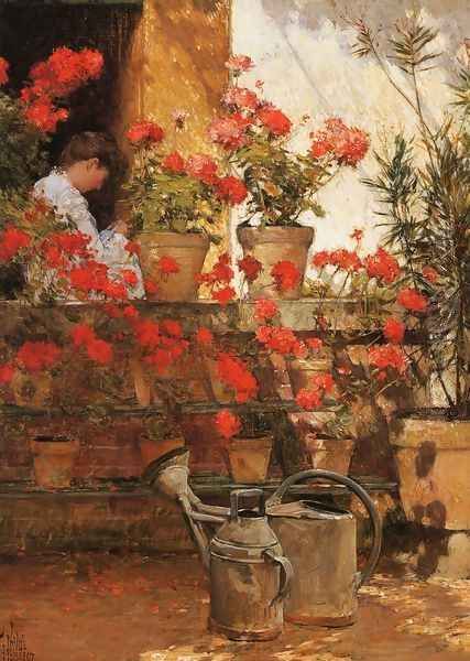 Geraniums Oil Painting by Frederick Childe Hassam