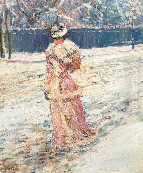 Lady in Pink Oil Painting by Frederick Childe Hassam