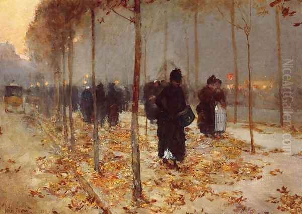 Paris Street Oil Painting by Frederick Childe Hassam