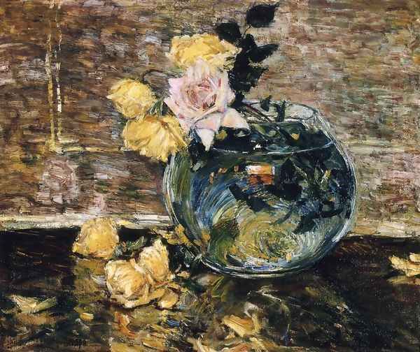 Roses in a Vase Oil Painting by Frederick Childe Hassam