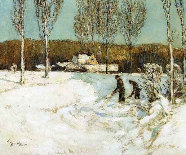 Shoveling Snow, New England Oil Painting by Frederick Childe Hassam