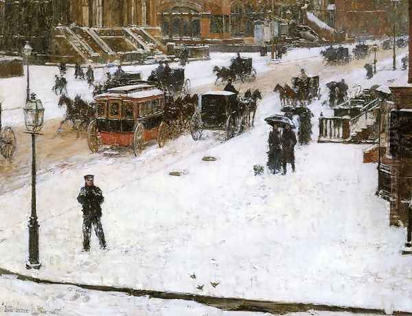 Fifth Avenue in Winter Oil Painting by Frederick Childe Hassam