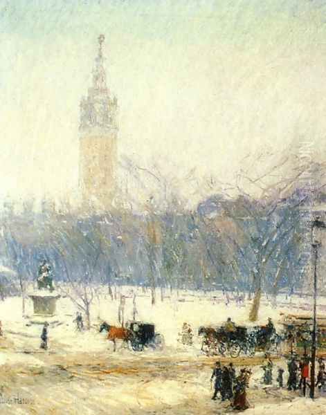 Madison Square - Snowstorm Oil Painting by Frederick Childe Hassam