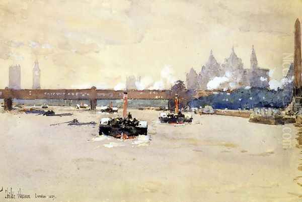 View of the Thames Oil Painting by Frederick Childe Hassam