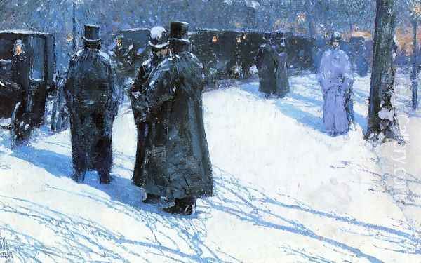 Cab Stand at Night, Madison Square, New York Oil Painting by Frederick Childe Hassam