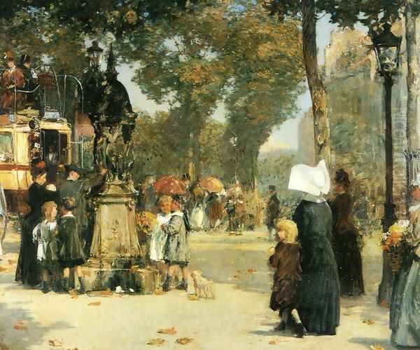 Paris Street Scene Oil Painting by Frederick Childe Hassam