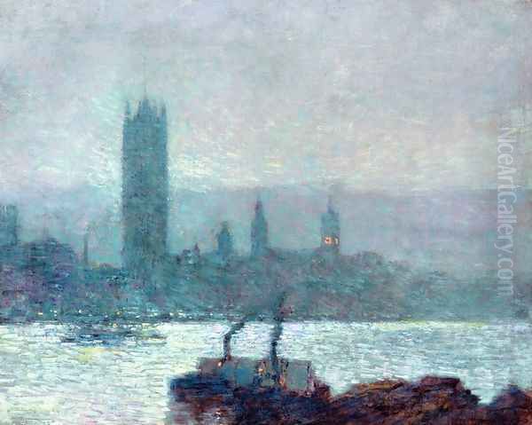 Houses of Parliament, Early Evening Oil Painting by Frederick Childe Hassam