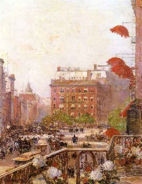 View of Broadway and Fifth Avenue Oil Painting by Frederick Childe Hassam