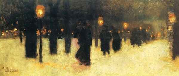 Across the Common on a Winter Evening Oil Painting by Frederick Childe Hassam