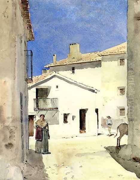 A Street in Denia Spain Oil Painting by Frederick Childe Hassam