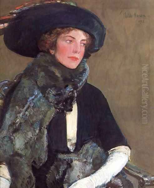 Lady in Furs (also known as Mrs. Charles A. Searles) Oil Painting by Frederick Childe Hassam