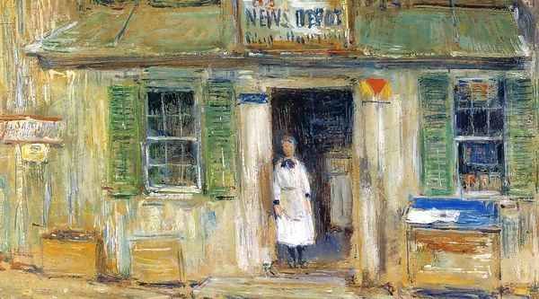 News Depot, Cos Cob Oil Painting by Frederick Childe Hassam