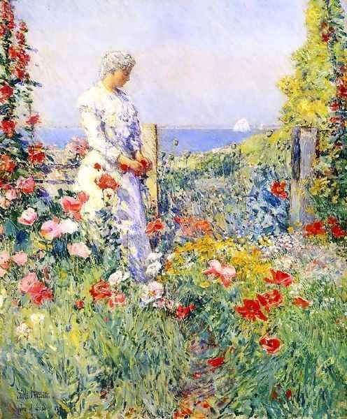 In the Garden1 (also known as Celia Thaxter in Her Garden) Oil Painting by Frederick Childe Hassam