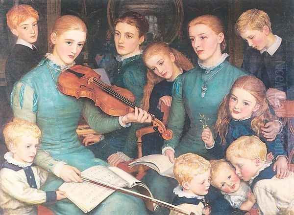 A Christmas Carol at Bracken Dene 1878-79 Oil Painting by Arthur Hughes