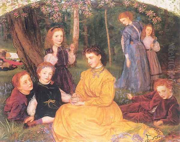 A Birthday Picnic 1866-67 Oil Painting by Arthur Hughes