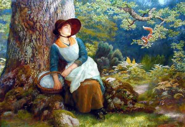 Asleep In The Woods Oil Painting by Arthur Hughes