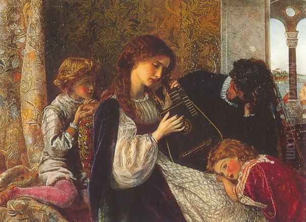 A Music Party Oil Painting by Arthur Hughes