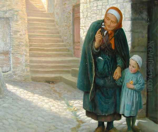 Old Neighbour Gone Bye Oil Painting by Arthur Hughes