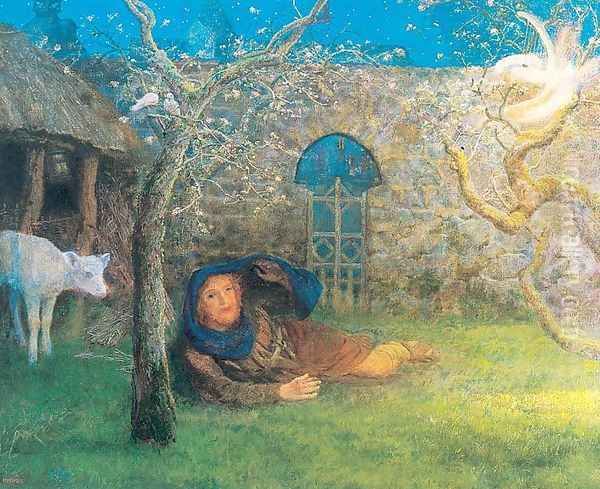 Caedmon's Awakening 1912-14 Oil Painting by Arthur Hughes