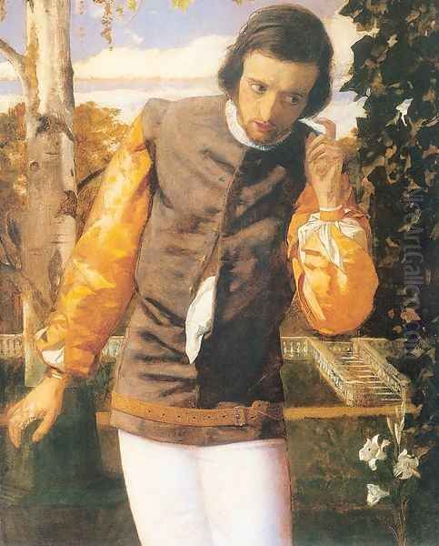 Benedick in the Arbor 1852-54 Oil Painting by Arthur Hughes