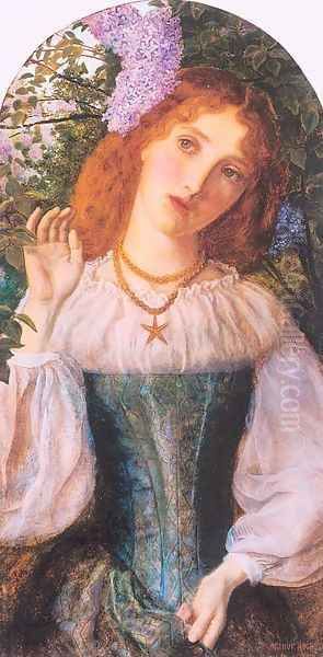 The Lady with the Lilacs 1862 Oil Painting by Arthur Hughes