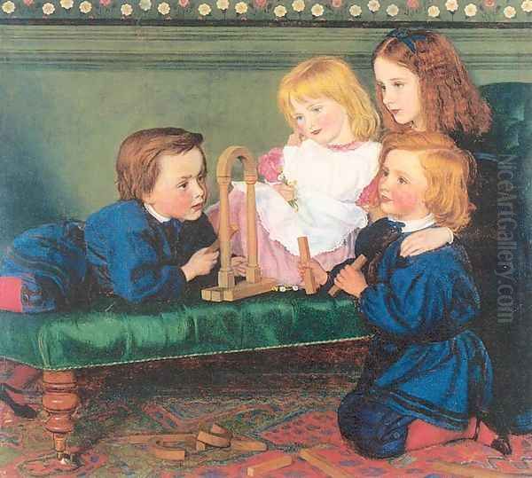 The Children of George Birkbeck Hill 1866 Oil Painting by Arthur Hughes