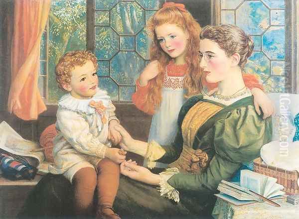 Mrs. Norman Hill and Children 1897 Oil Painting by Arthur Hughes