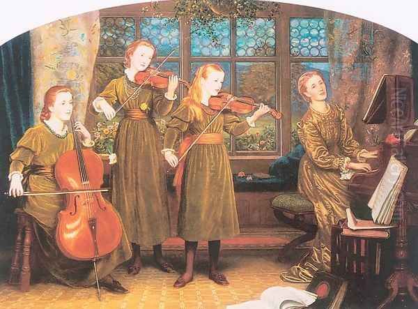 The Home Quartet (Mrs. Vernon Lushington and her Children) 1882-83 Oil Painting by Arthur Hughes