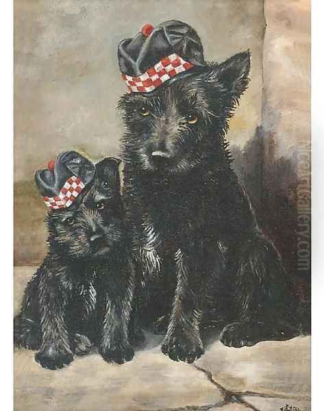 Two Scotties Oil Painting by Arthur Hughes