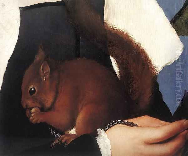 Portrait of a Lady with a Squirrel and a Starling (detail) 1527-28 Oil Painting by Hans Holbein the Younger